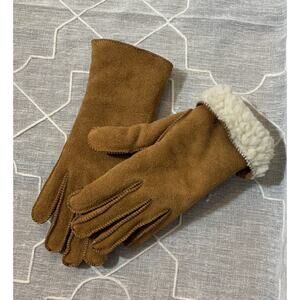 NWOT Women's UGG Carter Leather Chestnut Shearling Sheepskin Gloves Fur Suede M